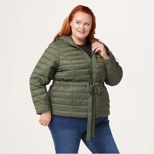 Denim & Co. Active Cinched Waist Puffer Jacket hood